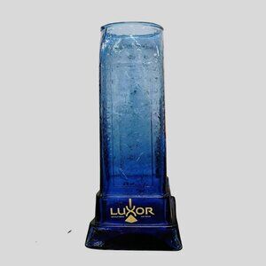 Luxor Las Vegas Cobalt Blue Egyptian Design Glass Vase, 9" Obelisk Beer Glass
